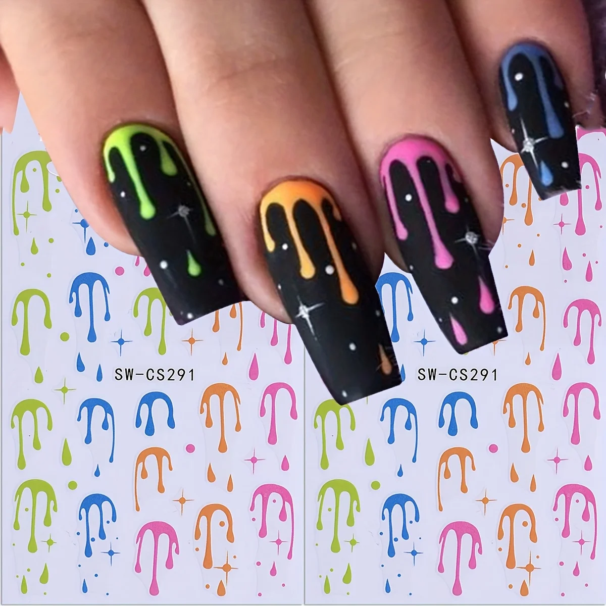 2pcs Colorful Drip Nail Design Halloween Cute Nail Art Stickers 3D Green Blue Pink Orange Waterdrop Decals DIY Self Adhesive Foils for Halloween Holiday Manicure Decoration
2pcs Colorful Drip Nail Design Halloween Cute Nail Art Stickers 3D Green Blue Pink Orange Waterdrop Decals DIY Self Adhesive Foils for Halloween Holiday Manicure Decoration