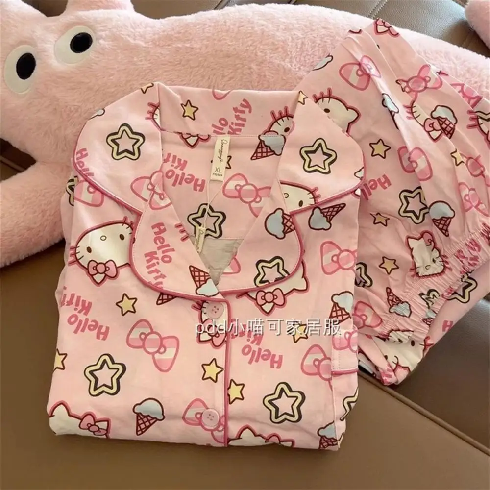 Пижамы Sanrio с героями мультфильмов, милые милые пижамы «Hello Kitty» для женщин, весенне-осенние штаны с длинными рукавами, студенческий комплект домашней одежды
Пижамы Sanrio с героями мультфильмов, милые милые пижамы «Hello Kitty» для женщин, весенне-осенние штаны с длинными рукавами, студенческий комплект домашней одежды