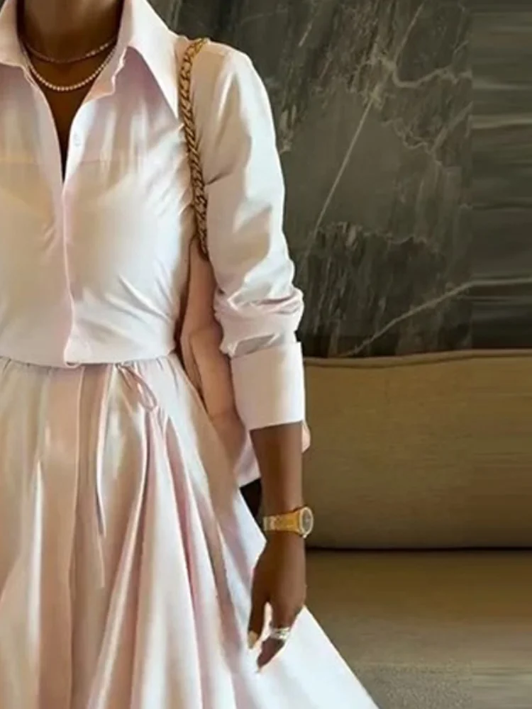 Pink Shirt Women Summer Dress Set Long Sleeve Collared Top High Waist Maxi Skirt Elegant Fashion Formal Daily Party Outfit 2026
Pink Shirt Women Summer Dress Set Long Sleeve Collared Top High Waist Maxi Skirt Elegant Fashion Formal Daily Party Outfit 2026