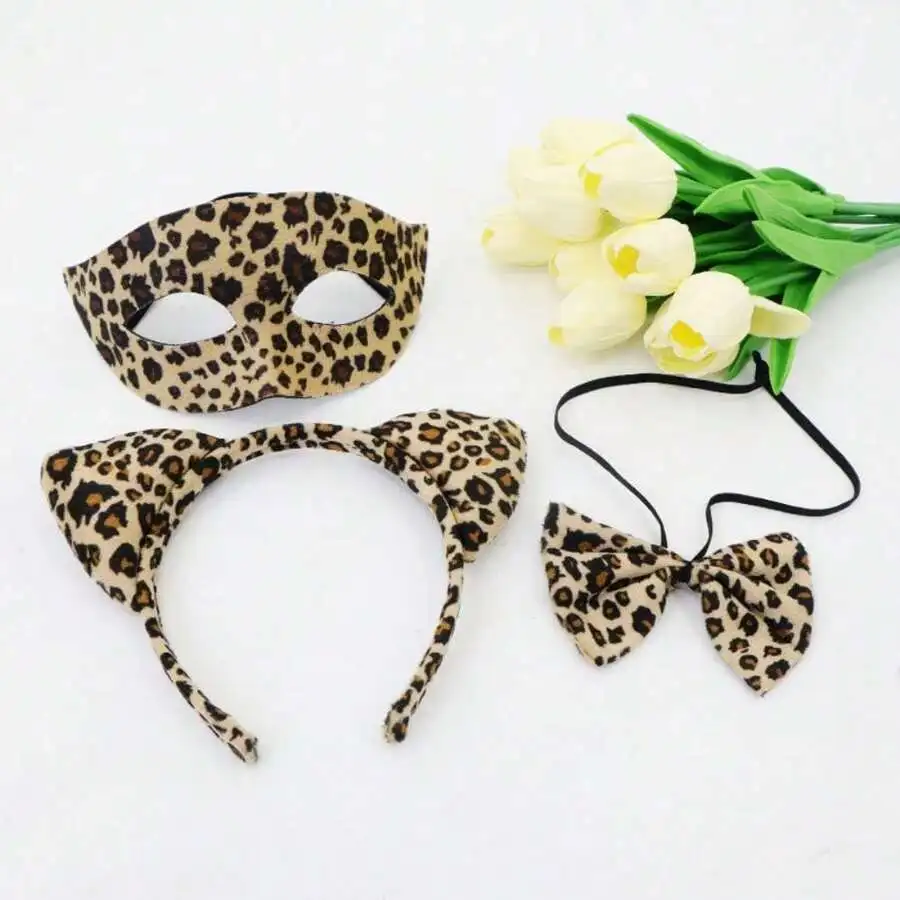 Leopard Print Half Face Mask Cat Ear Headband Bow Tie Set For Adult Party Costume
Leopard Print Half Face Mask Cat Ear Headband Bow Tie Set For Adult Party Costume