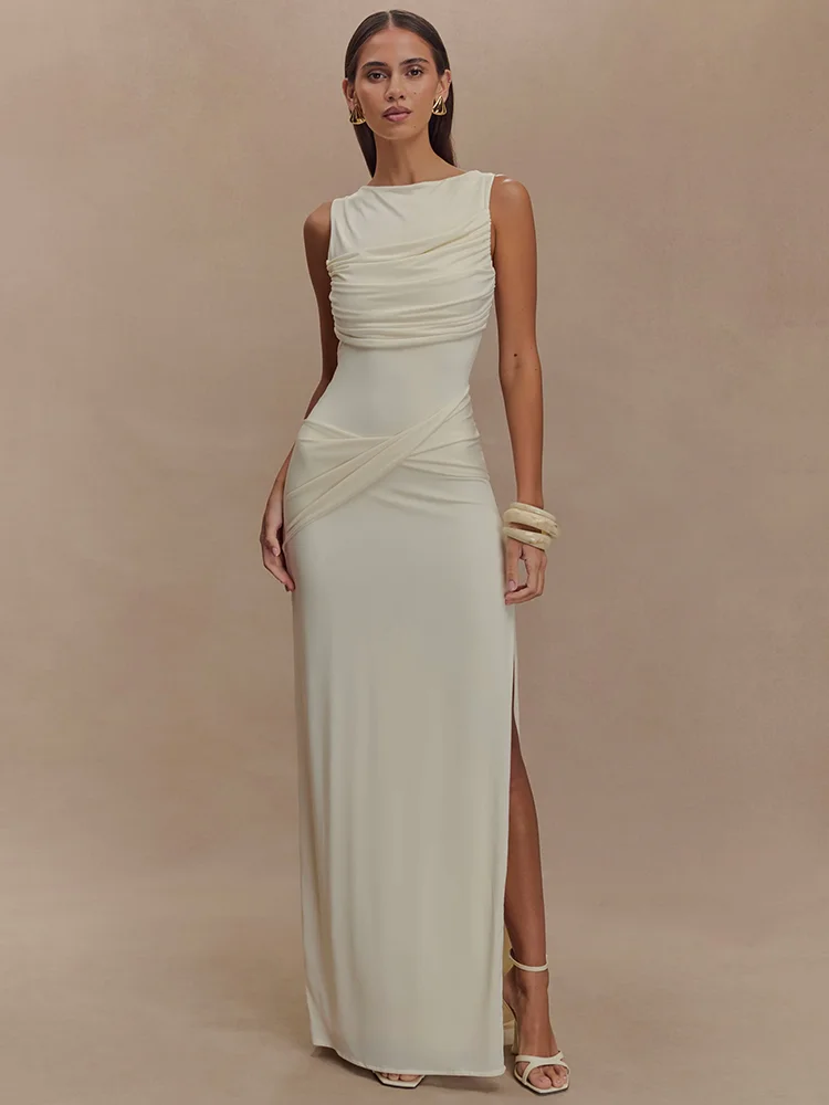 Mozision Backless Ruched Sexy Maxi Tank Dress Women Gown Summer New O Neck Thigh High Split Bodycon Elegant Long Dress Fashion
Mozision Backless Ruched Sexy Maxi Tank Dress Women Gown Summer New O Neck Thigh High Split Bodycon Elegant Long Dress Fashion