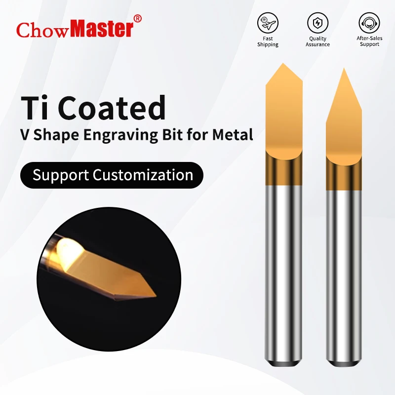 CHOWMASTER Titanium Coated V Shape Engraving Bit for Metal 0.1 0.2 0.3 0.4 0.5mm Tip 20/30/45/60/90 Degrees Carbide Carving Bits
CHOWMASTER Titanium Coated V Shape Engraving Bit for Metal 0.1 0.2 0.3 0.4 0.5mm Tip 20/30/45/60/90 Degrees Carbide Carving Bits