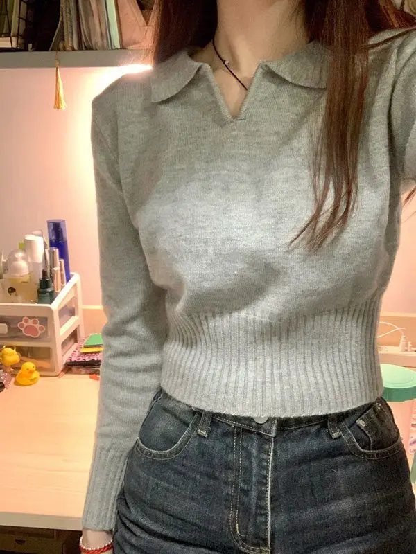 Korean Lazy Style Lapel Collar Short Knit Top For Women's Spring And Autumn Short Sweater Top
Korean Lazy Style Lapel Collar Short Knit Top For Women's Spring And Autumn Short Sweater Top