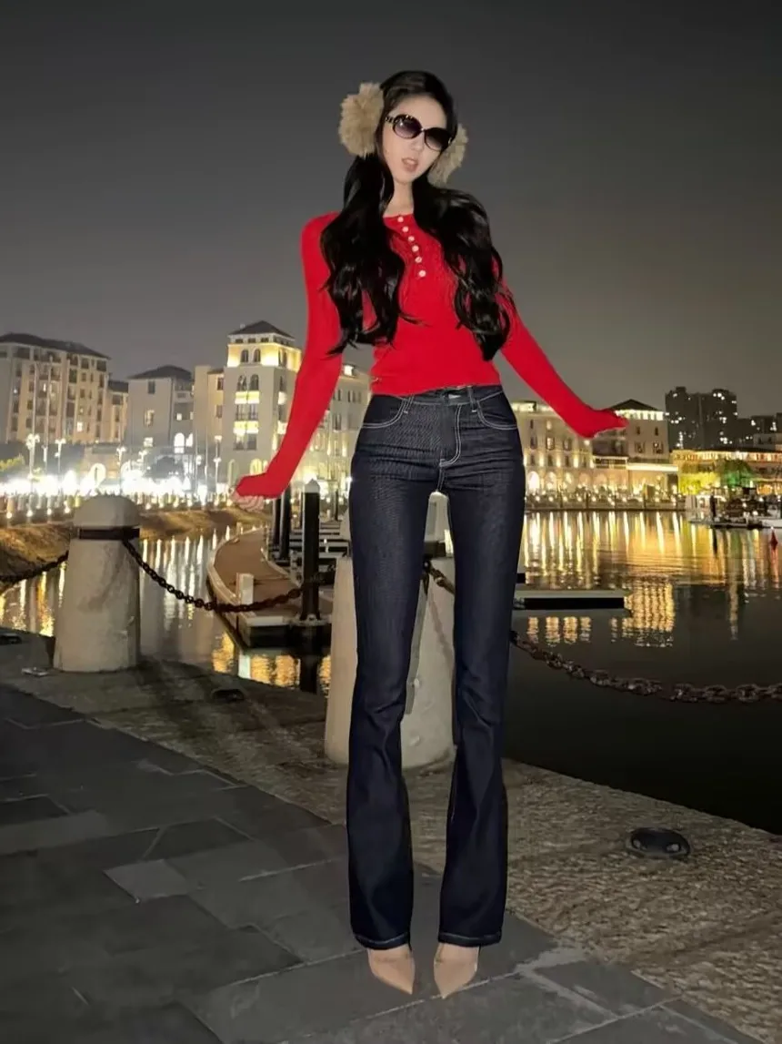 Slimming High Waist Low Rise Bell Bot Jeans Retro Deep Blue Women's Faionable Cotton Stretch Denim Pants Tapered Fit
Slimming High Waist Low Rise Bell Bot Jeans Retro Deep Blue Women's Faionable Cotton Stretch Denim Pants Tapered Fit