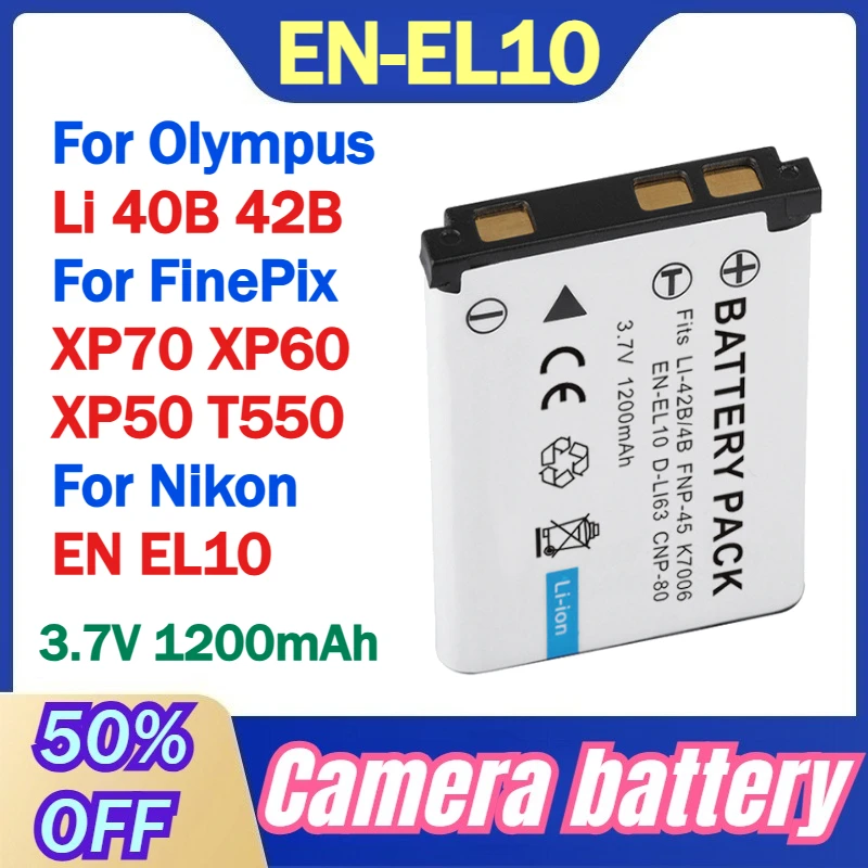 3.7V 1200mAh Li-40B Li-42B EN-EL10 Battery for Olympus Li 40B 42B FinePix XP70 XP60 XP50 T550 Nikon EN EL10
3.7V 1200mAh Li-40B Li-42B EN-EL10 Battery for Olympus Li 40B 42B FinePix XP70 XP60 XP50 T550 Nikon EN EL10