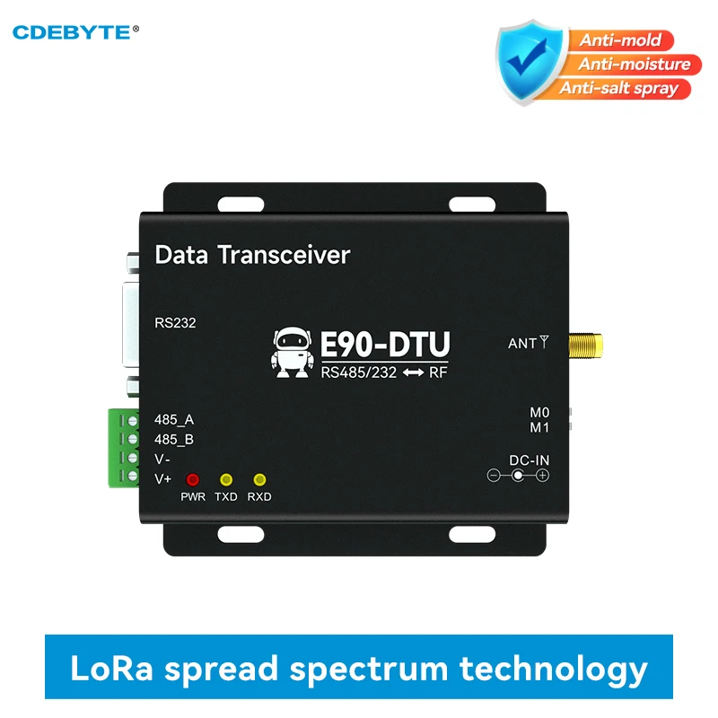 RS232/RS485 LoRa Spread Spectrum 915/868Mhz Wireless Radio CDEBYTE E90-DTU(900L30)-V8 30dBm PA LNA DC 8-28V Transceiver
RS232/RS485 LoRa Spread Spectrum 915/868Mhz Wireless Radio CDEBYTE E90-DTU(900L30)-V8 30dBm PA LNA DC 8-28V Transceiver