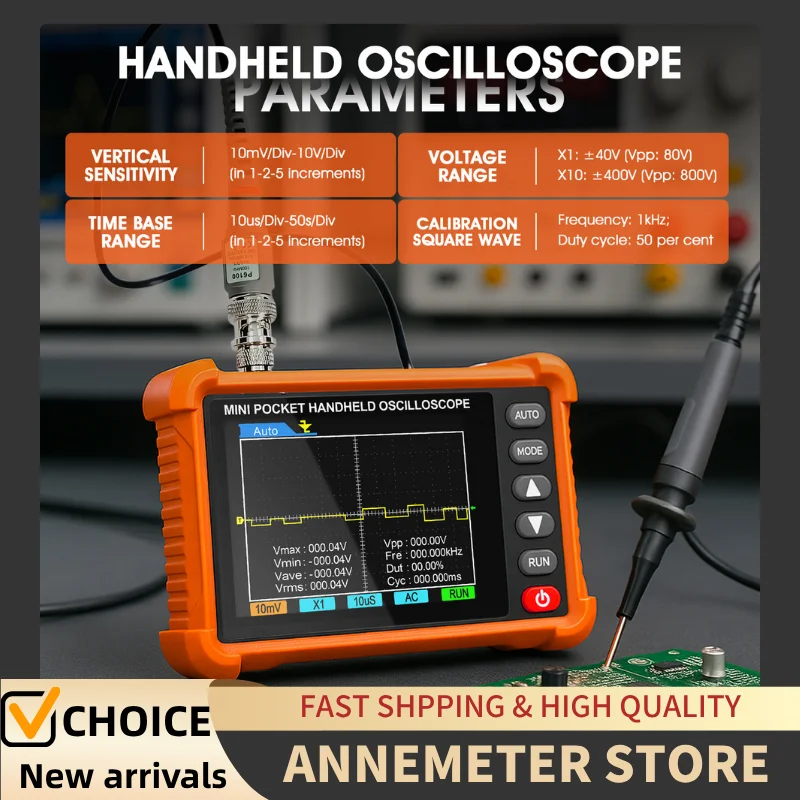 Handheld Digital Oscilloscope Portable 2.5MS/s 500kHz Bandwidth 2.8’’ LCD with Auto Trigger, Waveform Capture for Electronics
Handheld Digital Oscilloscope Portable 2.5MS/s 500kHz Bandwidth 2.8’’ LCD with Auto Trigger, Waveform Capture for Electronics