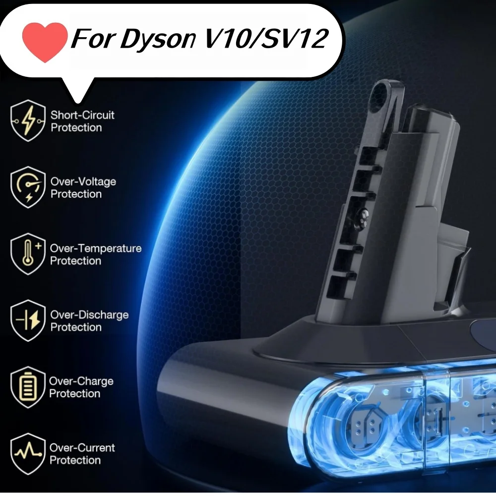 21.6V 6000mAh Replacement Li-ion Battery for Dyson V10 Animal/Absolute/Motorhead/Fluffy/Total Clean/SV12.
21.6V 6000mAh Replacement Li-ion Battery for Dyson V10 Animal/Absolute/Motorhead/Fluffy/Total Clean/SV12.