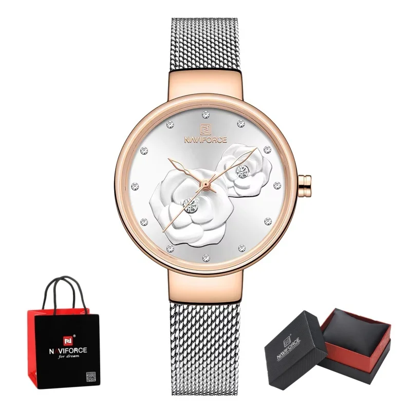 NAVIFORCE Ladies Quartz Watch 3ATM Waterproof Luxury Stainless Steel Mesh Strap Fashion Casual Wristwatch Gifts box
NAVIFORCE Ladies Quartz Watch 3ATM Waterproof Luxury Stainless Steel Mesh Strap Fashion Casual Wristwatch Gifts box