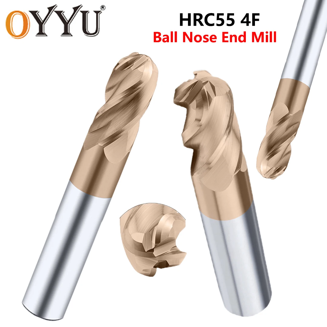 OYYU HRC55 4 Flutes Ball Nose End Mill Milling Cutter Round Head Alloy CNC Machine Tools R0.5 R1 R2 R3 Endmills 50-150L R0.5 R1
OYYU HRC55 4 Flutes Ball Nose End Mill Milling Cutter Round Head Alloy CNC Machine Tools R0.5 R1 R2 R3 Endmills 50-150L R0.5 R1