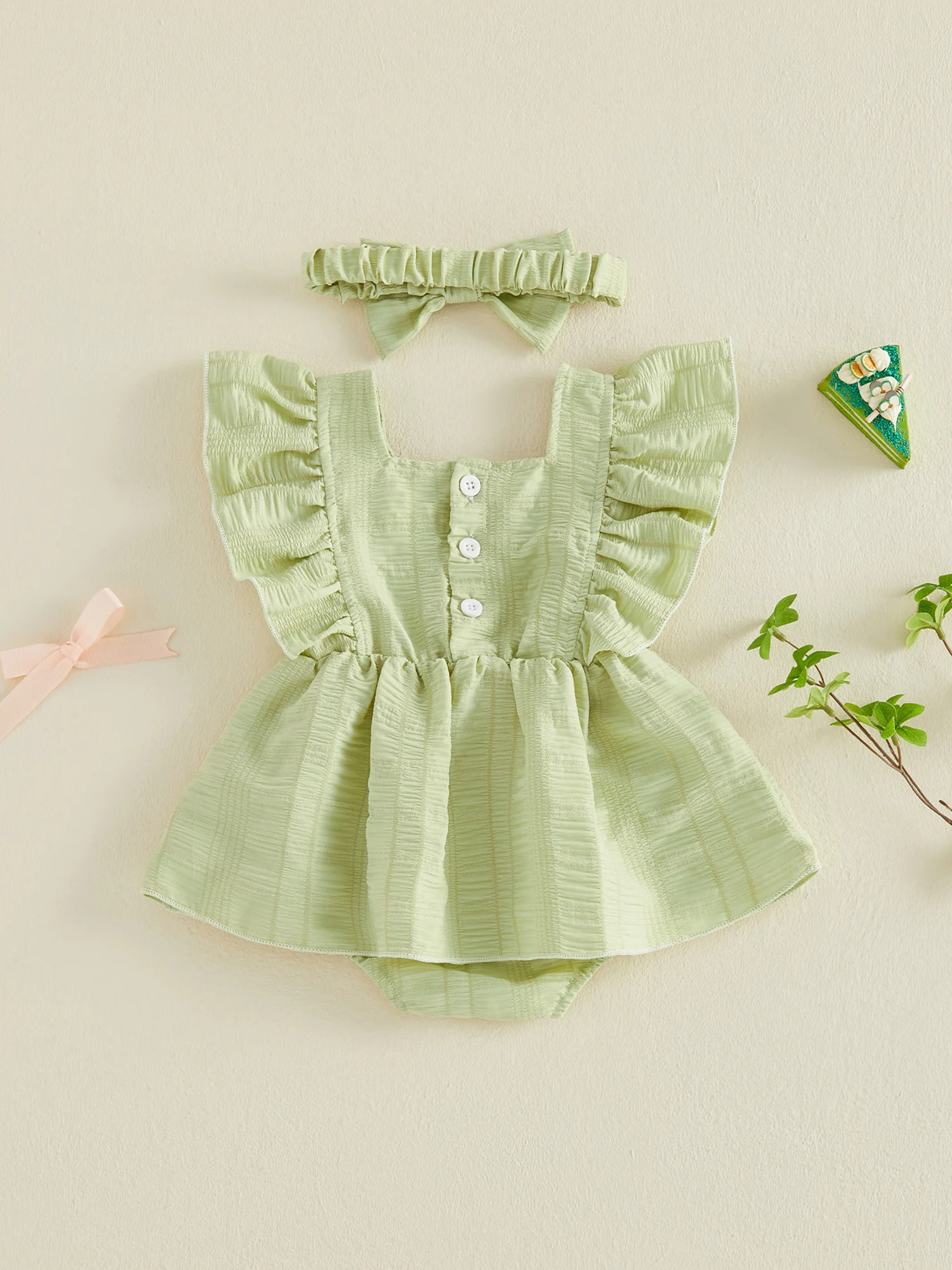 2Pcs Toddler Girl Clothing Set Square Neck Flutter Sleeve Romper Dress with Bow Headband for Baby Girl
2Pcs Toddler Girl Clothing Set Square Neck Flutter Sleeve Romper Dress with Bow Headband for Baby Girl