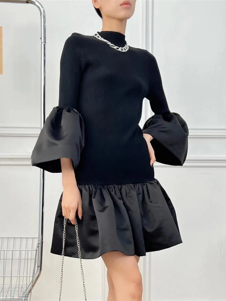 2023 Female Clothing Women Slim Knitting Half High Collar Puff Sleeve Patchwork Solid Autumn Mini Dresses
2023 Female Clothing Women Slim Knitting Half High Collar Puff Sleeve Patchwork Solid Autumn Mini Dresses