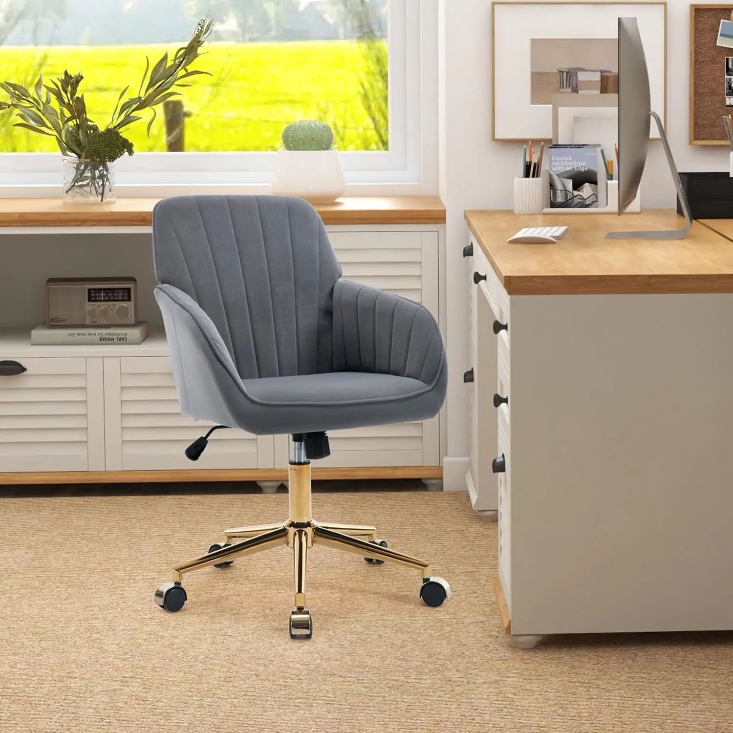 Home Office Desk Chair, Modern Cute Decorative Vanity Velvet Adjustable Low Ba Rolling Chair, Twill Upholstered Desk Chairs
Home Office Desk Chair, Modern Cute Decorative Vanity Velvet Adjustable Low Ba Rolling Chair, Twill Upholstered Desk Chairs
