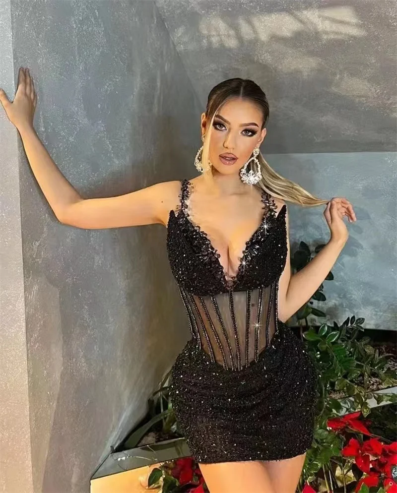 Black Color Women Sleeveless Sexy V-Neck Bodycon Mini Sequins Dress Nightclub Party Celebrate Fashion Birthday Dress
Black Color Women Sleeveless Sexy V-Neck Bodycon Mini Sequins Dress Nightclub Party Celebrate Fashion Birthday Dress