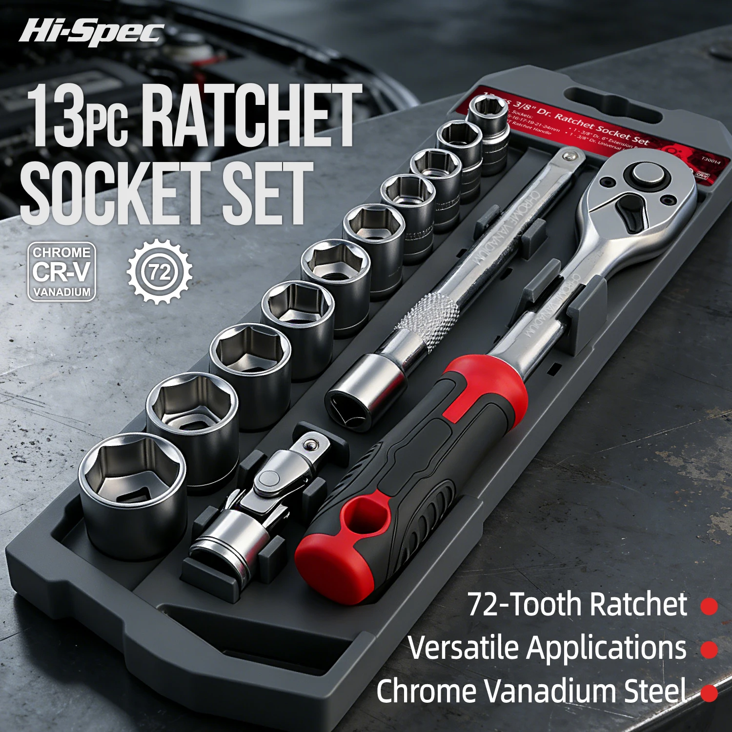 13PC Socket Ratchet Set 1/4 3/8 1/2 Inch Drive Chrome Vanadium Steel Metric SAE Socket Wrench Kit Hand Tool Set
13PC Socket Ratchet Set 1/4 3/8 1/2 Inch Drive Chrome Vanadium Steel Metric SAE Socket Wrench Kit Hand Tool Set