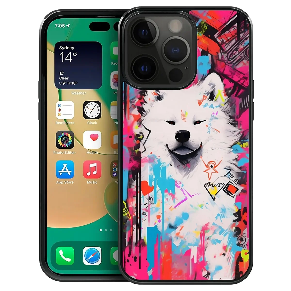 Personality doodle dog pattern, suitable for iPhone16 mobile phone, support wireless charging, plexiglass anti-fall phone case.
Personality doodle dog pattern, suitable for iPhone16 mobile phone, support wireless charging, plexiglass anti-fall phone case.