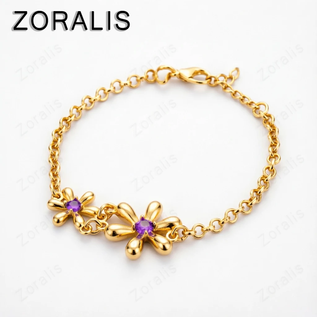 18K Gold Bracelets AAA Zircon Purple/White Sun Flower Bracelet For Women Party Wedding Fashion Jewelry
18K Gold Bracelets AAA Zircon Purple/White Sun Flower Bracelet For Women Party Wedding Fashion Jewelry