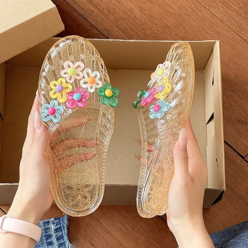 Summer Child Crystal Sandals Girl Sweet Cute Translucent Melissa Non-Slip Soft Sole Slippers Flower Glass Slipper Holiday Gift
Summer Child Crystal Sandals Girl Sweet Cute Translucent Melissa Non-Slip Soft Sole Slippers Flower Glass Slipper Holiday Gift