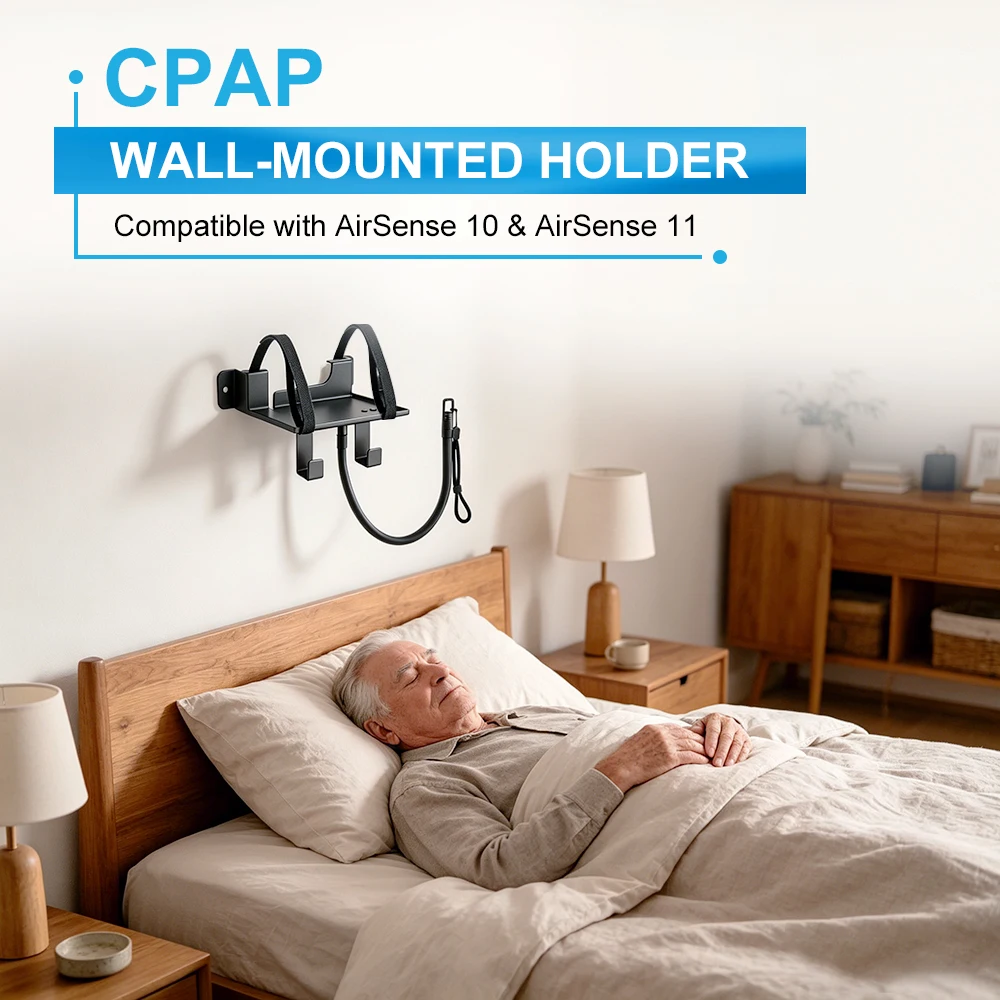 Metal CPAP Wall Mount Shelf for AirSense10/11 with Adjustable Angle Hose Hanger & Mask Hook CPAP Stand Bedside Avoid Hose Tangle
Metal CPAP Wall Mount Shelf for AirSense10/11 with Adjustable Angle Hose Hanger & Mask Hook CPAP Stand Bedside Avoid Hose Tangle