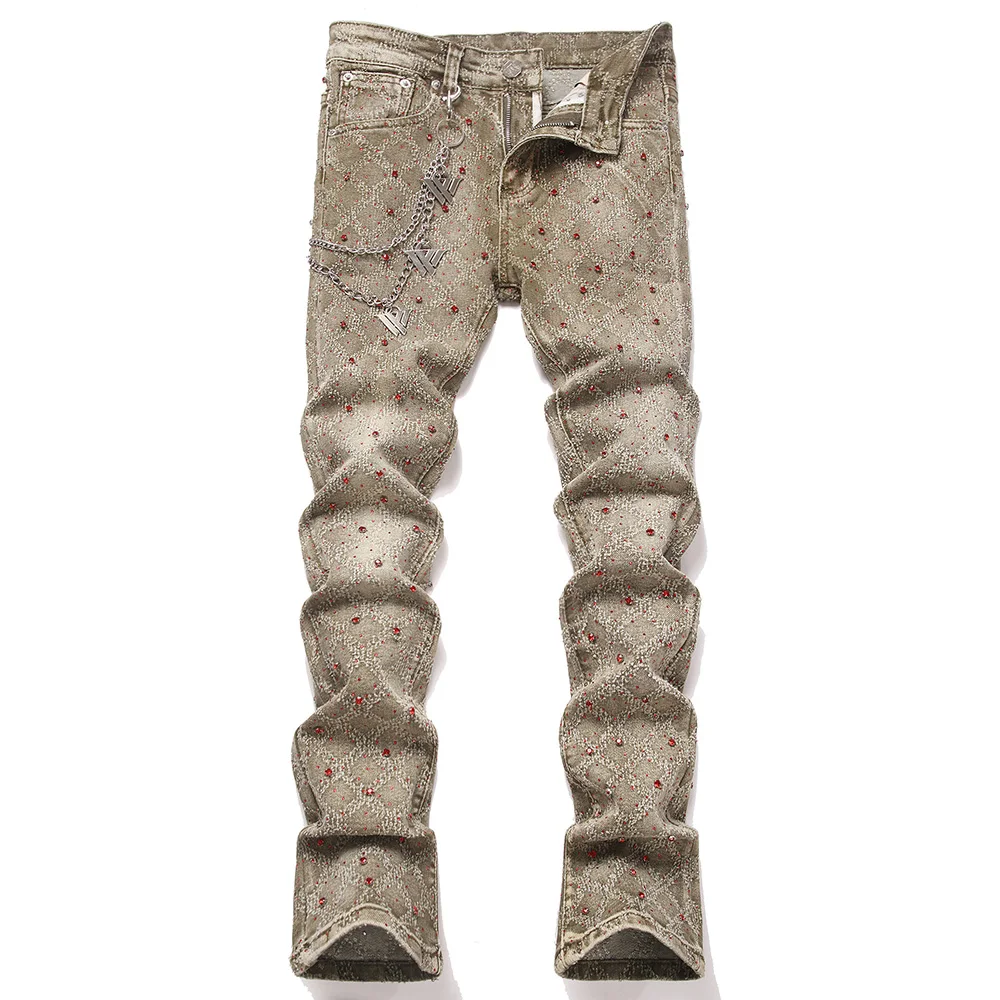 Men's Streetwear Flared Jeans Plus Size Crystal Stretch Denim Slim Boot Cut Pants with Chain Rhinestone Trousers Olive Green
Men's Streetwear Flared Jeans Plus Size Crystal Stretch Denim Slim Boot Cut Pants with Chain Rhinestone Trousers Olive Green