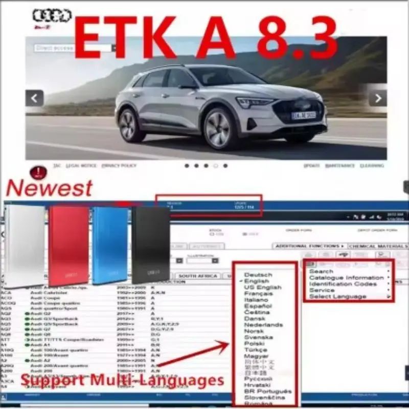 The latest ETK A 8.3 Group vehicle electronic parts catalogue until 2021 for etka 8.3 in several languages
The latest ETK A 8.3 Group vehicle electronic parts catalogue until 2021 for etka 8.3 in several languages