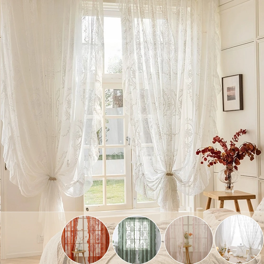 Floral Lace Pattern Curtains Ruffle Tulle Curtains for Girls Bedroom Romantic Bay Window Drapes Living Room Transparent Curtains
Floral Lace Pattern Curtains Ruffle Tulle Curtains for Girls Bedroom Romantic Bay Window Drapes Living Room Transparent Curtains