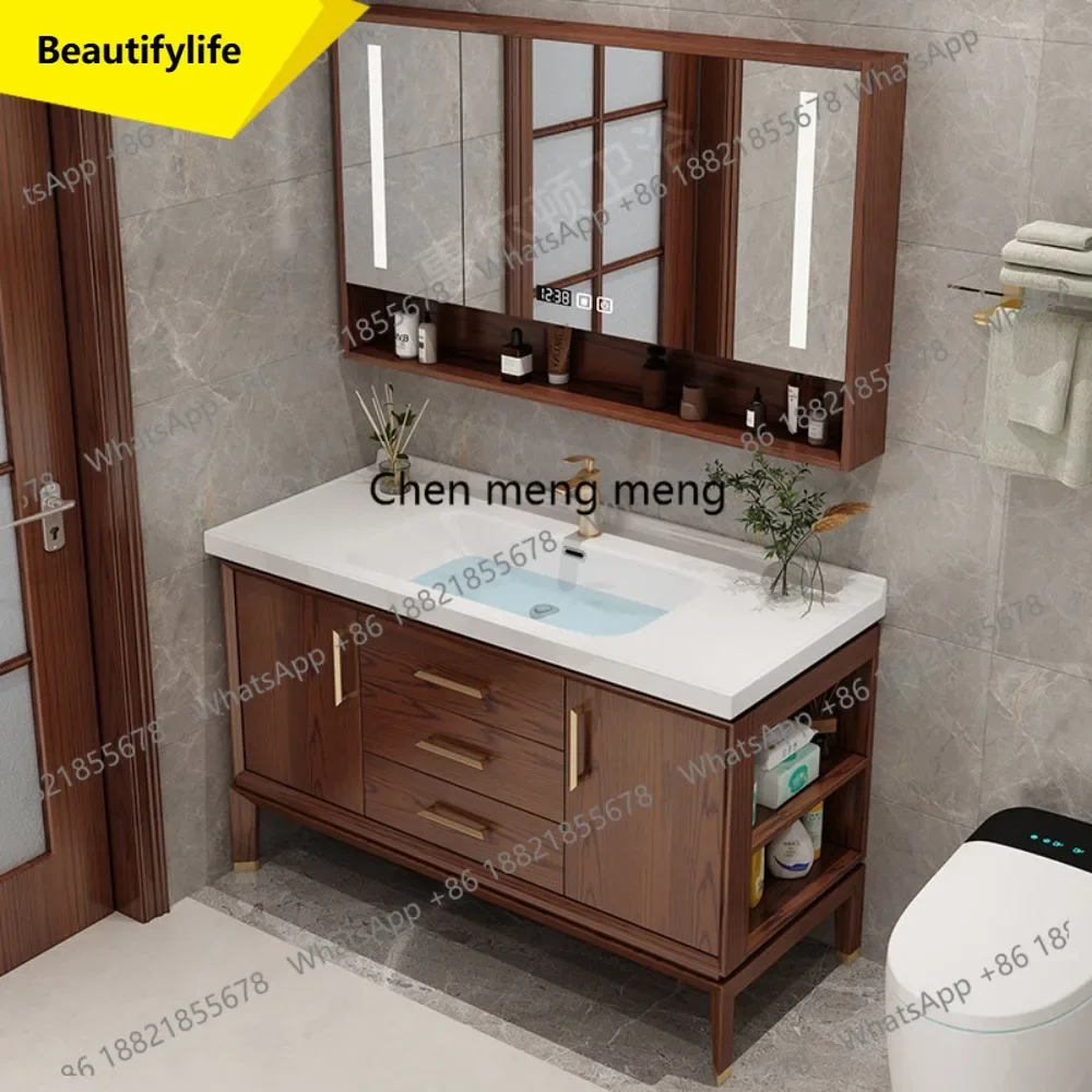 6239 New Chinese red oak integrated ceramic basin floor-to-ceiling bathroom cabinet smart mirror cabinet combination washbasin
6239 New Chinese red oak integrated ceramic basin floor-to-ceiling bathroom cabinet smart mirror cabinet combination washbasin