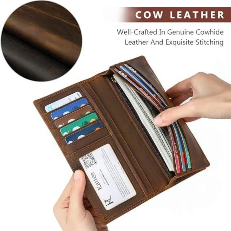 Мужской винтажный длинный двойной кошелек из натуральной кожи Crazy Horse с отделениями для карт
Мужской винтажный длинный двойной кошелек из натуральной кожи Crazy Horse с отделениями для карт