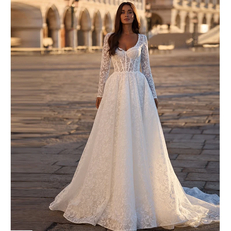 Vintage Wedding Dress Organza With Embroidery A-Line Ballgown V-Neck Full Sleeve Bridedress Customized Lace Up Vestido De Novia
Vintage Wedding Dress Organza With Embroidery A-Line Ballgown V-Neck Full Sleeve Bridedress Customized Lace Up Vestido De Novia