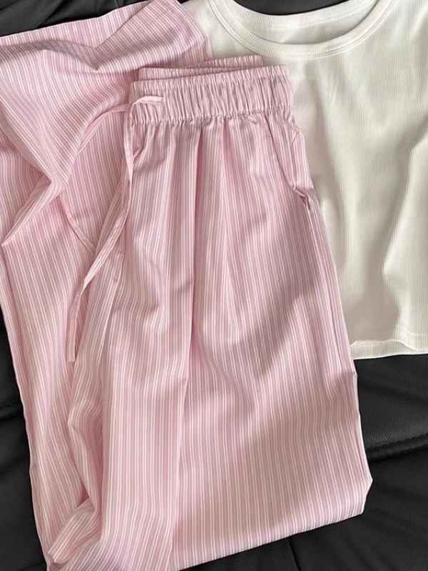 Pink Ice Silk Stripe Women's Summer Thin Casual Cool Wide Leg Pants Small Size Sembach Pants High Waist Straight Cut Trousers
Pink Ice Silk Stripe Women's Summer Thin Casual Cool Wide Leg Pants Small Size Sembach Pants High Waist Straight Cut Trousers