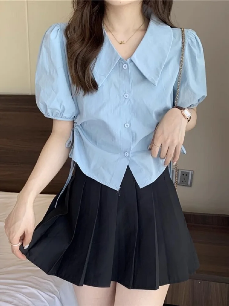 Sweet ort Sve irt Women's Summer Dstring Charming Small Design Bubble Sve ort Blue Top Loose Fit Japanese Sle
Sweet ort Sve irt Women's Summer Dstring Charming Small Design Bubble Sve ort Blue Top Loose Fit Japanese Sle