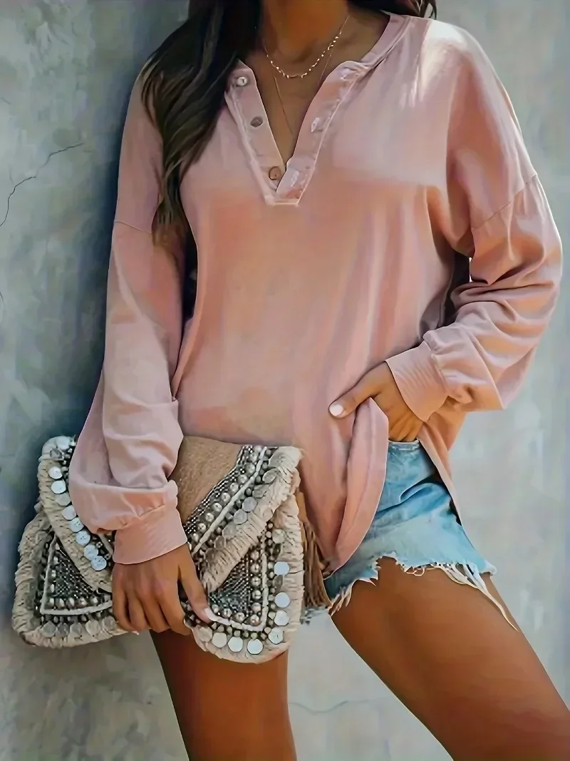 Women's Plus Size 1XL-5XL Drop Shoulder Henley Shirt Fahion Casual Solid Color V-neck Long Sleeve Casual Top T-shirt Top
Women's Plus Size 1XL-5XL Drop Shoulder Henley Shirt Fahion Casual Solid Color V-neck Long Sleeve Casual Top T-shirt Top