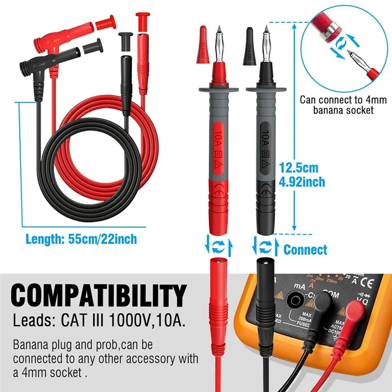 25 PCS Multimeter Test Leads Kit, As Shown Plastic With Replaceable Alligator Clips,Wire Piercing Probes, Alligator Clips
25 PCS Multimeter Test Leads Kit, As Shown Plastic With Replaceable Alligator Clips,Wire Piercing Probes, Alligator Clips