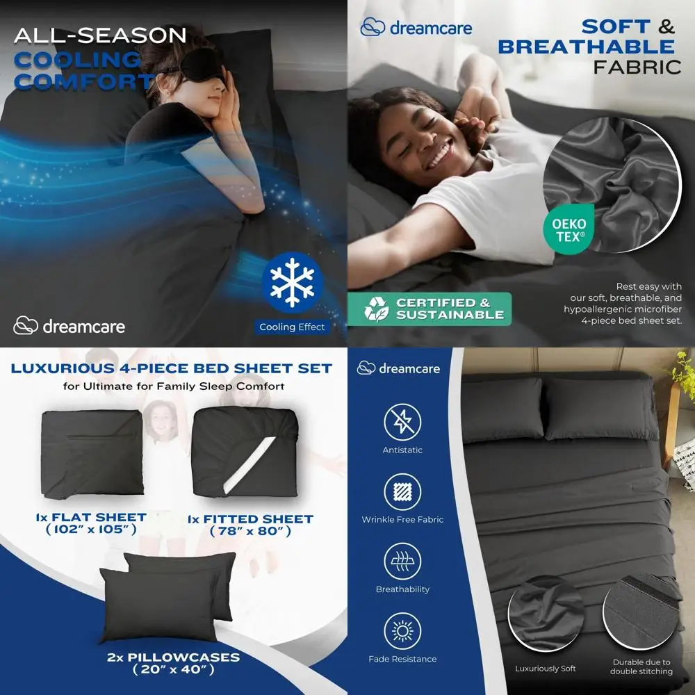 Luxury 4-Piece Cooling Sheet Set for Queen Beds, Deep Pockets up to 21, 100% Soft Microfiber with Side Pockets, Gray
Luxury 4-Piece Cooling Sheet Set for Queen Beds, Deep Pockets up to 21, 100% Soft Microfiber with Side Pockets, Gray