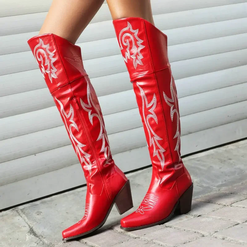 Ethic Western Cowboy Overknees Loose Wide Calf Botas Pointed Toe Chunky High Heels Embroidery Over-the-knee Long Women Boots
Ethic Western Cowboy Overknees Loose Wide Calf Botas Pointed Toe Chunky High Heels Embroidery Over-the-knee Long Women Boots