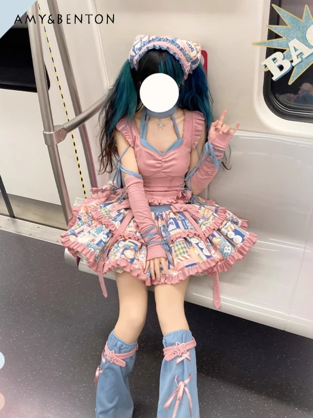 Original Lolita Kawaii Print Sk Suit Subculture Cute Halter Sleeveless Slim Top High Waist Tutu Skirt Two-piece Set Women Summer
Original Lolita Kawaii Print Sk Suit Subculture Cute Halter Sleeveless Slim Top High Waist Tutu Skirt Two-piece Set Women Summer