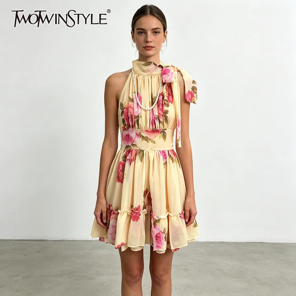 TWOTWINSTYLE Solid Loose Spliced Printing Dress for Women Stand Collar Sleeveless French Vacation Dresses Female Summer Fashion
TWOTWINSTYLE Solid Loose Spliced Printing Dress for Women Stand Collar Sleeveless French Vacation Dresses Female Summer Fashion