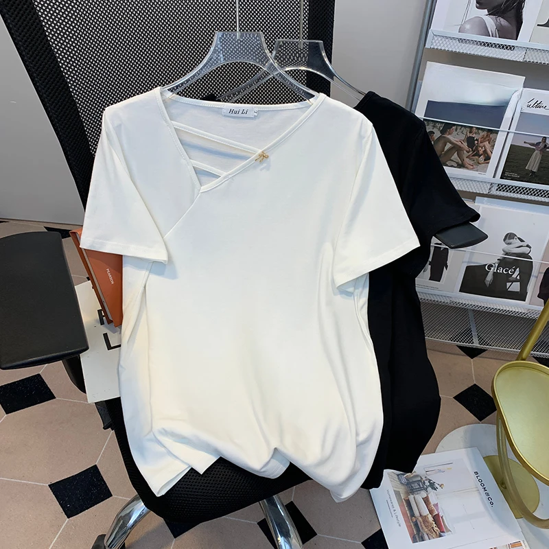 L-4XL Large Size Cotton V-neck Tshirt For Women Summer Casual Loose Short-sleeve Oversize Basic Tees Tops 2023 Female Clothing
L-4XL Large Size Cotton V-neck Tshirt For Women Summer Casual Loose Short-sleeve Oversize Basic Tees Tops 2023 Female Clothing