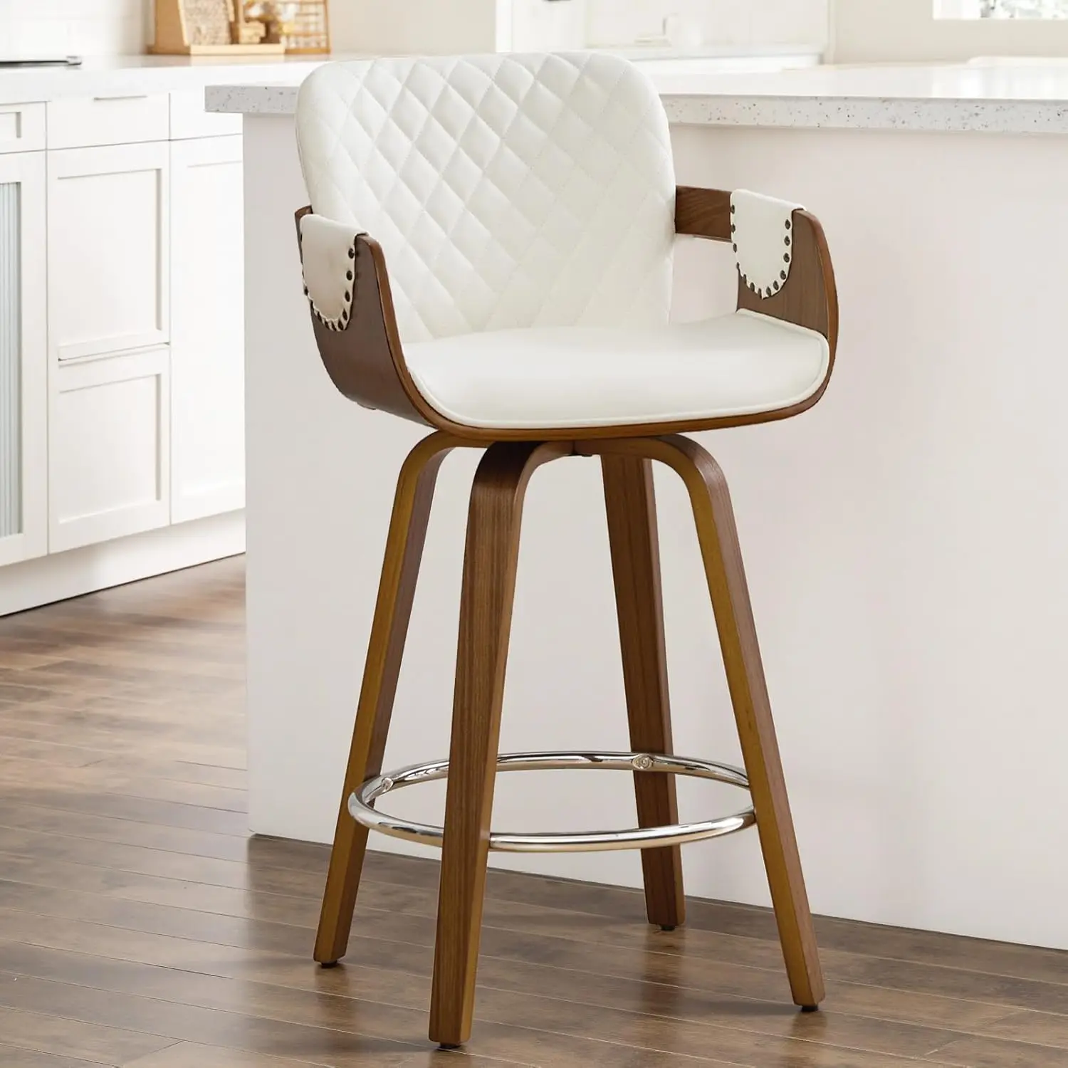Swivel Bar Stool 26in Counter Height Back Arms Mid-Century Upholstered Walnut Frame Faux Leather Kitchen Island Customized
Swivel Bar Stool 26in Counter Height Back Arms Mid-Century Upholstered Walnut Frame Faux Leather Kitchen Island Customized