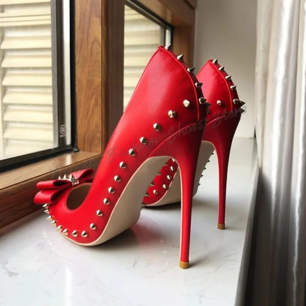 Red Bow knot Decor Rivet Decor Pumps Thin High Heels Pointed Toe High Heel Shoes for Women Heels 2025 New Zapatos Para Mujere
Red Bow knot Decor Rivet Decor Pumps Thin High Heels Pointed Toe High Heel Shoes for Women Heels 2025 New Zapatos Para Mujere