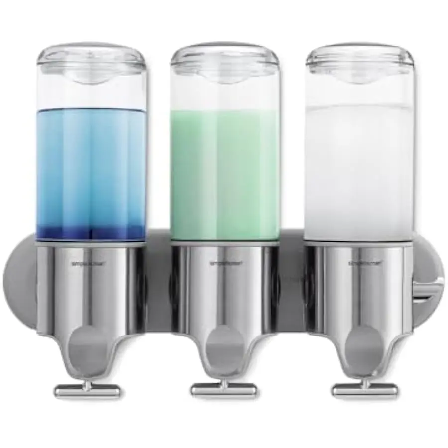 simplehuman Triple Wall Mount Pumps, Hotel-Grade Refillable 3-Chamber Shampoo Conditioner Body Wash Shower Dispenser, T-Bar Leve
simplehuman Triple Wall Mount Pumps, Hotel-Grade Refillable 3-Chamber Shampoo Conditioner Body Wash Shower Dispenser, T-Bar Leve