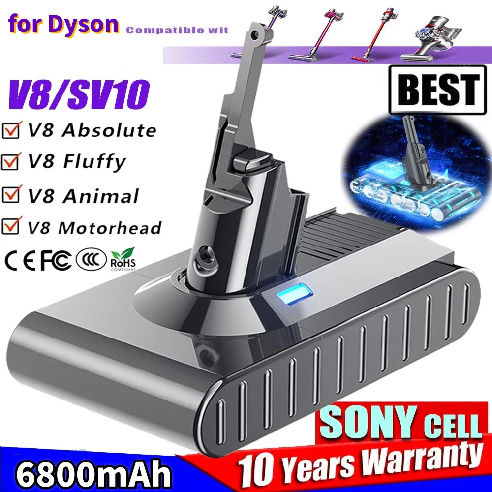 For Dyson V8 Battery 21.6V 6800mAh Compatible with V8 Animal/absolute/electric/fluffy Handheld Cordless Vacuum Cleaner SV10
For Dyson V8 Battery 21.6V 6800mAh Compatible with V8 Animal/absolute/electric/fluffy Handheld Cordless Vacuum Cleaner SV10