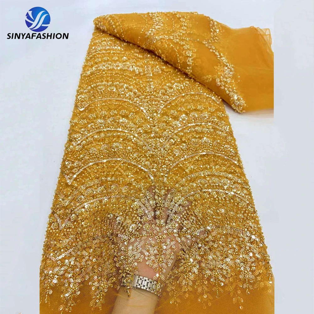 Sinya Latest Gold Beaded Lace Fabric Luxury Gold French Sequins Pearls Embroidery Nigerian Tulle Wedding Lace For Evening Dress
Sinya Latest Gold Beaded Lace Fabric Luxury Gold French Sequins Pearls Embroidery Nigerian Tulle Wedding Lace For Evening Dress