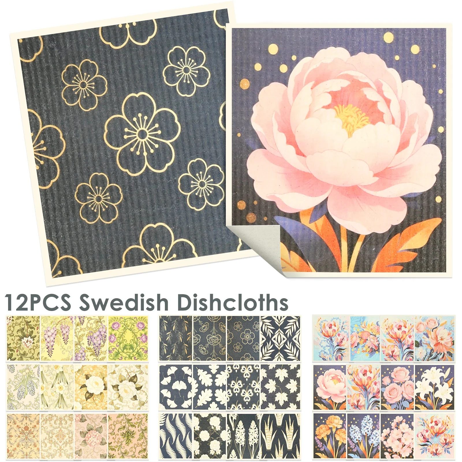 12Pcs Kitchen Dish Towels Absorbent Swedish Dishcloths Reusable Kitchen Dish Towel Flower Pattern Cleaning Cloth for Countertop
12Pcs Kitchen Dish Towels Absorbent Swedish Dishcloths Reusable Kitchen Dish Towel Flower Pattern Cleaning Cloth for Countertop