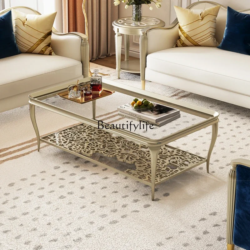 American light luxury rectangular solid wood coffee table simple cream style creative hollow glass tea table
American light luxury rectangular solid wood coffee table simple cream style creative hollow glass tea table