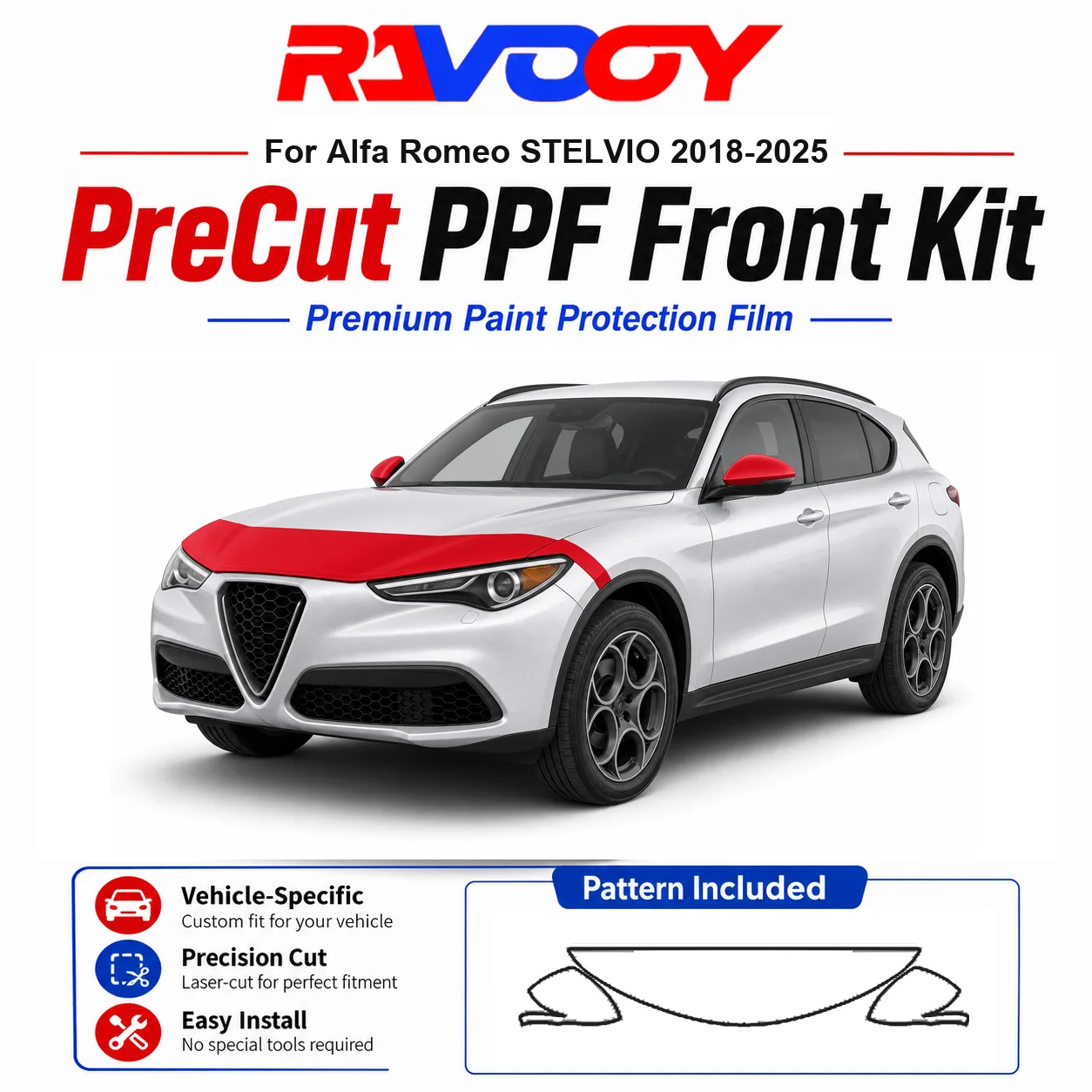 8.5mil TPU Precut PPF Kit For Alfa Romeo STELVIO 2018-2025 - Hood, Fenders & Mirror Set - Self-Healing Clear Bra Film
8.5mil TPU Precut PPF Kit For Alfa Romeo STELVIO 2018-2025 - Hood, Fenders & Mirror Set - Self-Healing Clear Bra Film