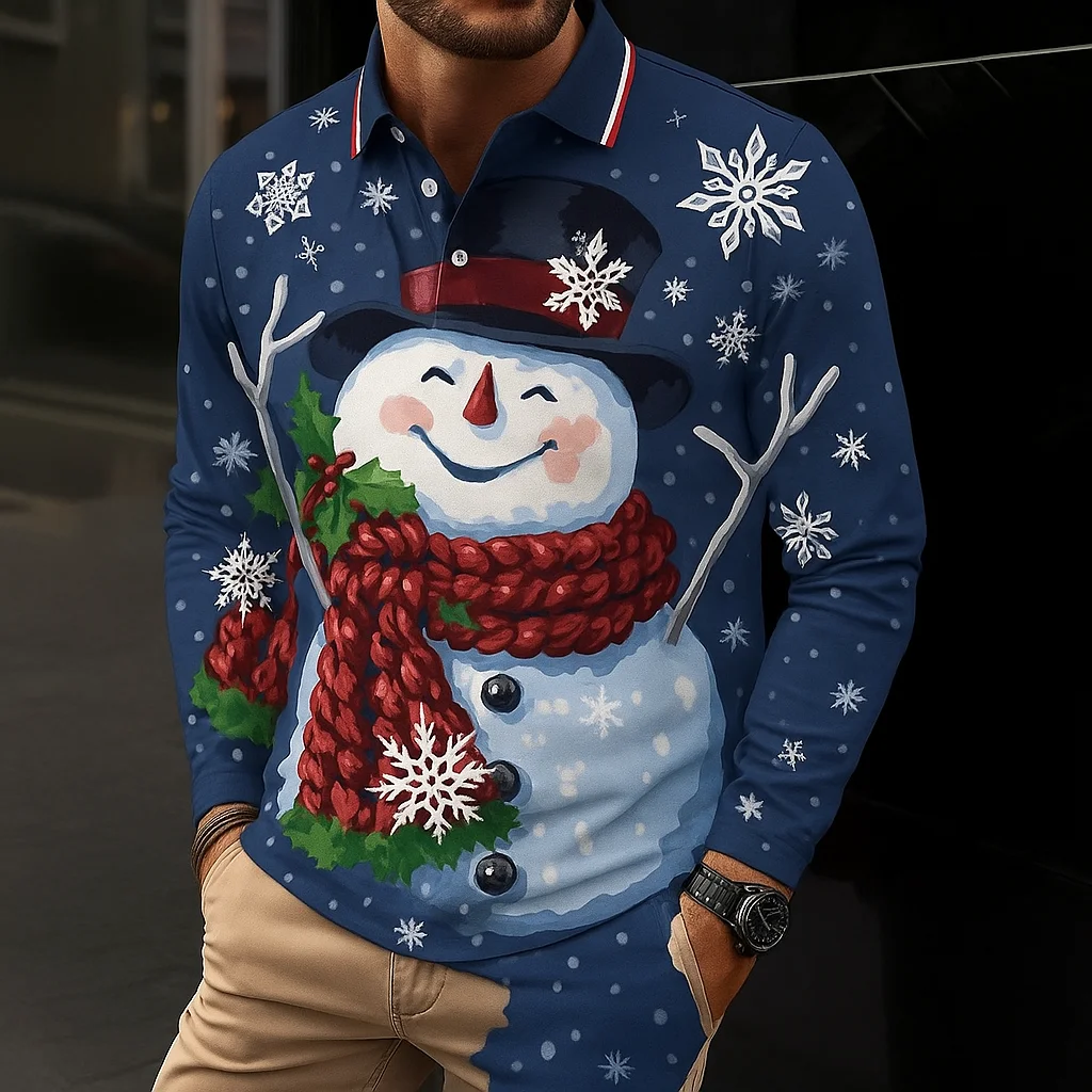 Funny Snowman Pattern Print Long Sleeve Polo Shirt For Men Daily Casual Tops Autumn Winter Lapel Shirts Christmas Party Clothing
Funny Snowman Pattern Print Long Sleeve Polo Shirt For Men Daily Casual Tops Autumn Winter Lapel Shirts Christmas Party Clothing