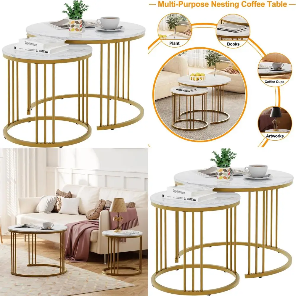 Modern White & Gold Marble-Look Nesting Tables Set for Small Spaces, Ideal for Living Room, Bedroom, and Dining Area
Modern White & Gold Marble-Look Nesting Tables Set for Small Spaces, Ideal for Living Room, Bedroom, and Dining Area