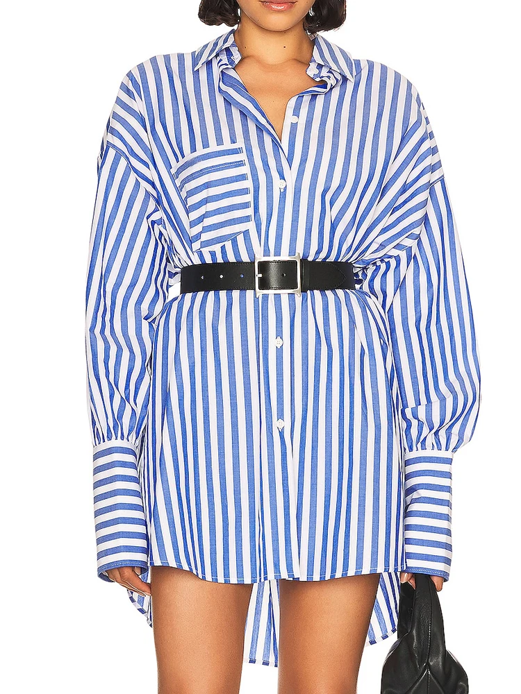 Elsa Hosk Supermodel Casual Loose Blue Striped Shirt Dress High Waist A-Line Cotton Polyester Blend Long Sleeve Collar
Elsa Hosk Supermodel Casual Loose Blue Striped Shirt Dress High Waist A-Line Cotton Polyester Blend Long Sleeve Collar