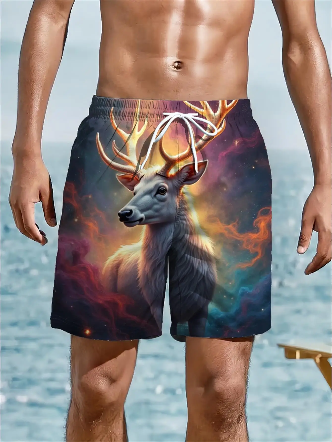 Мужские быстросохнущие пляжные плавки с принтом Magical White Stag Galaxy и завязками на талии
Мужские быстросохнущие пляжные плавки с принтом Magical White Stag Galaxy и завязками на талии